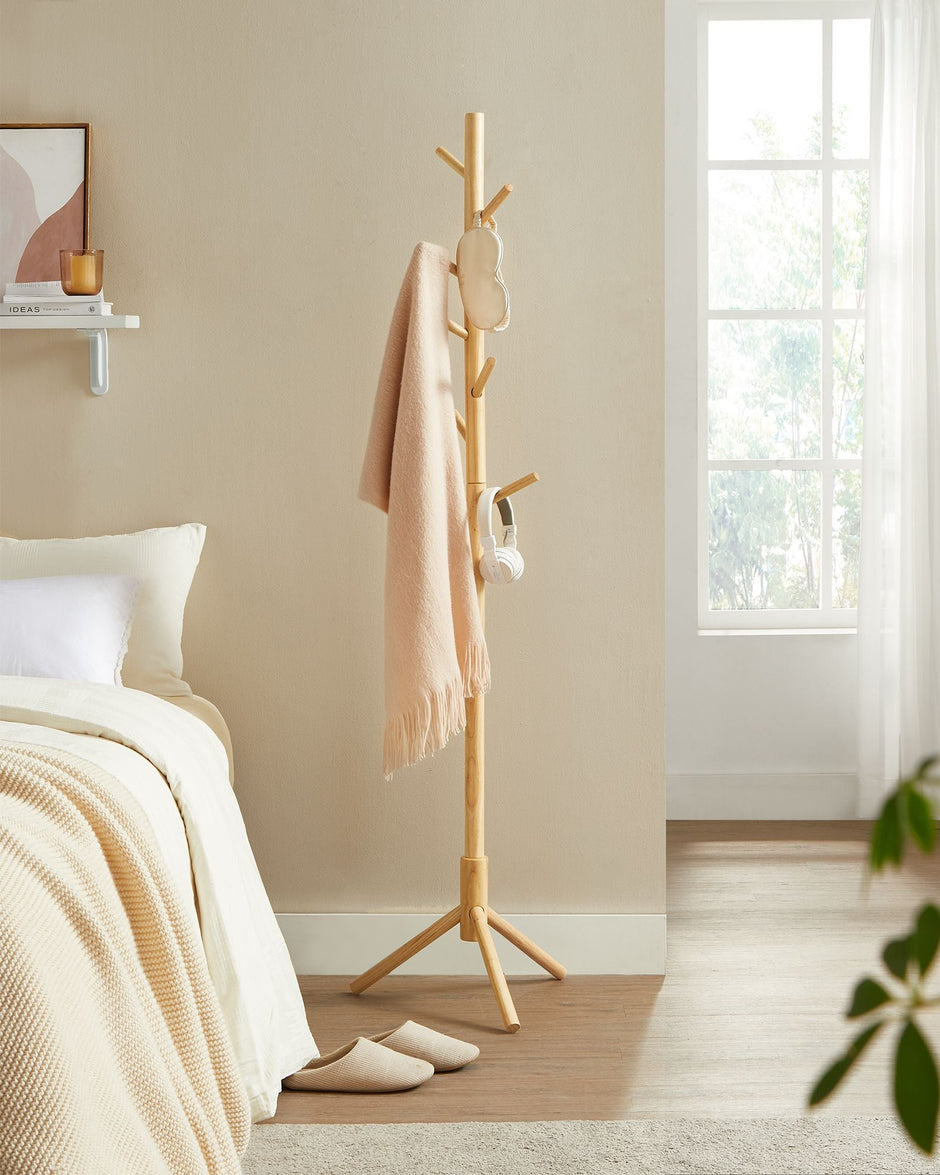 Wooden Coat Stand – Solid Wood – Black – Free Standing with 8 Hooks