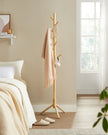 Wooden Coat Stand – Solid Wood – Black – Free Standing with 8 Hooks