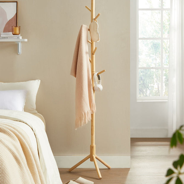 Wooden Coat Stand – Solid Wood – Black – Free Standing with 8 Hooks