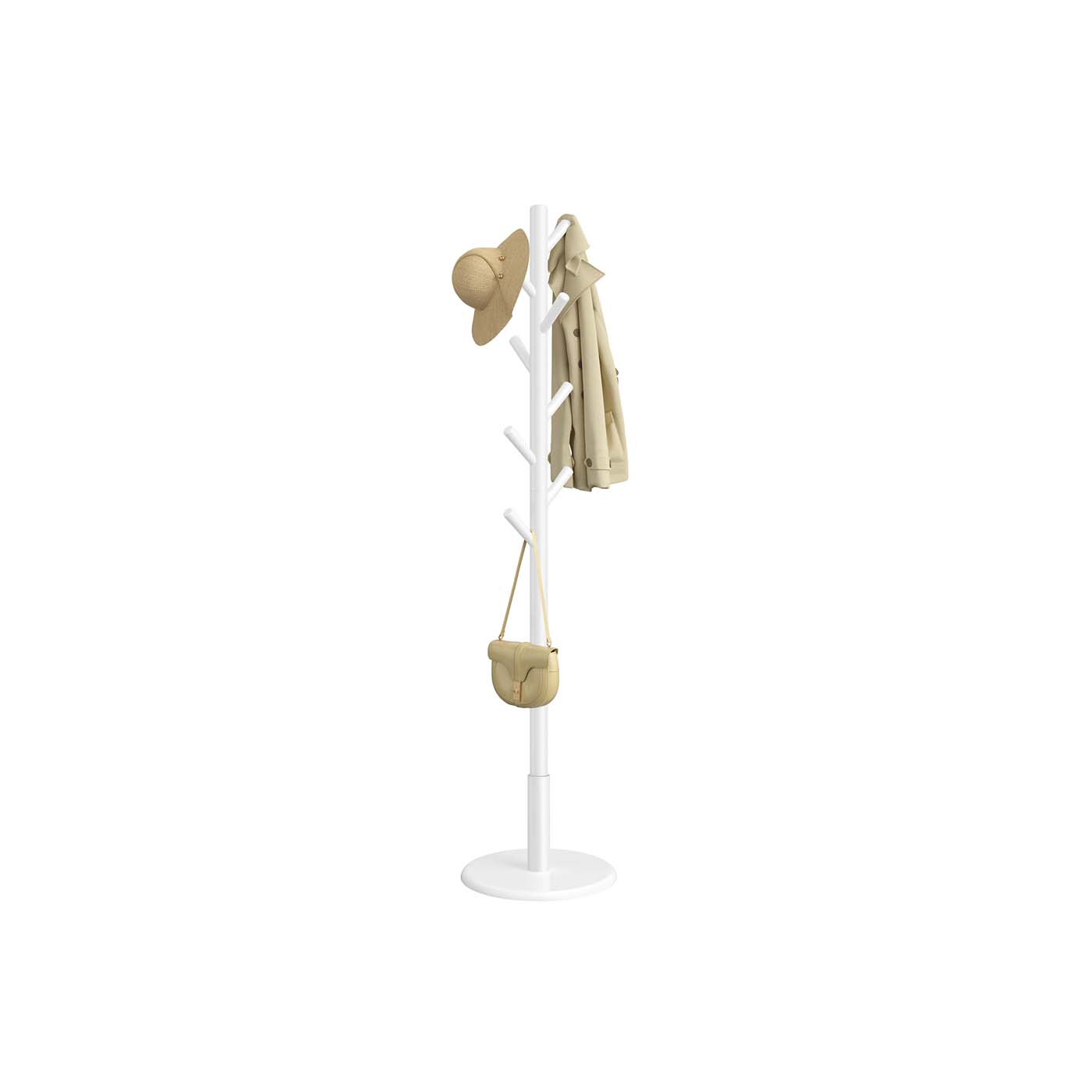 Coat Rack – Solid Wood – Cloud White – 8 Hooks for Entryway and Hallway