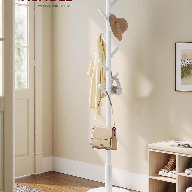 Coat Rack – Solid Wood – Cloud White – 8 Hooks for Entryway and Hallway