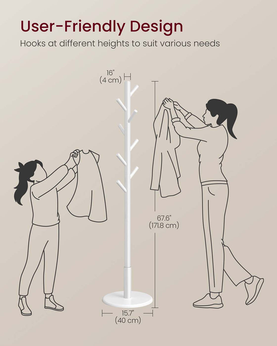 Coat Rack – Solid Wood – Cloud White – 8 Hooks for Entryway and Hallway