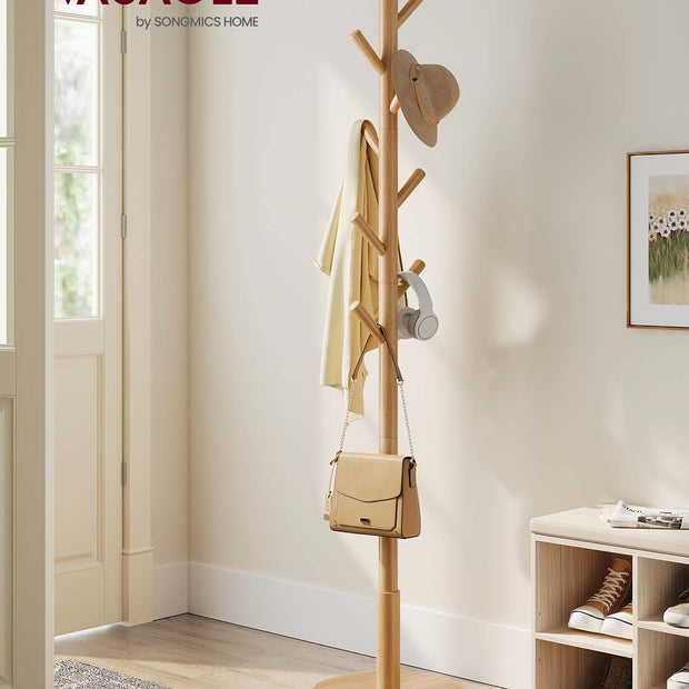 Coat Rack – Solid Wood – Cloud White – 8 Hooks for Entryway and Hallway
