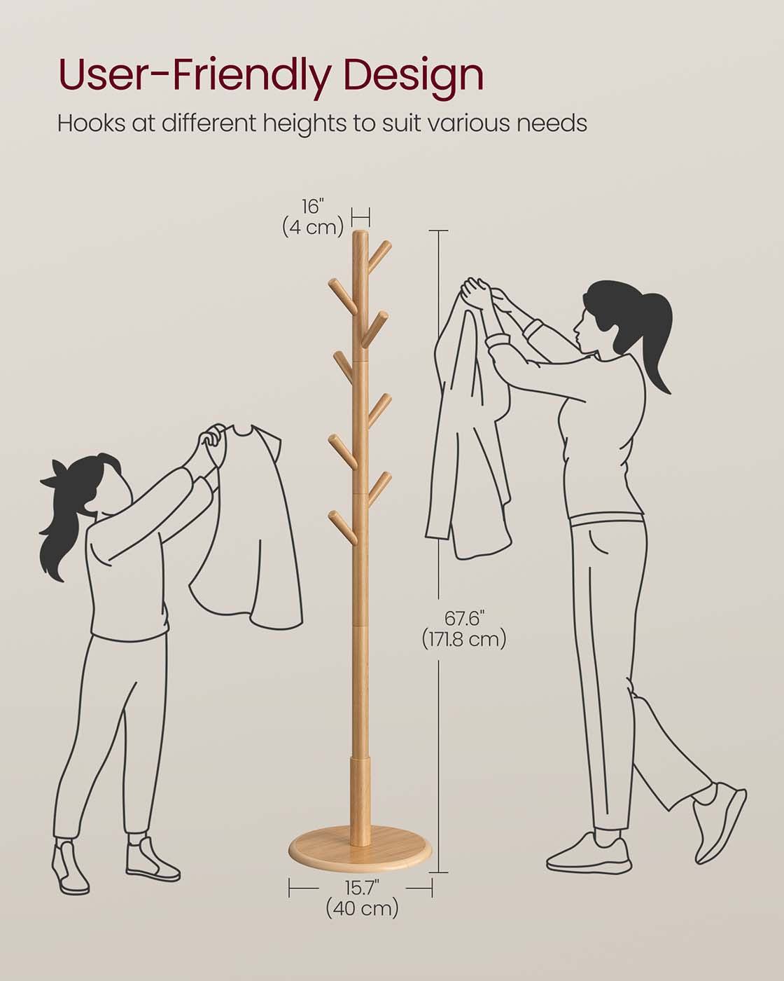 Coat Rack – Solid Wood – Cloud White – 8 Hooks for Entryway and Hallway