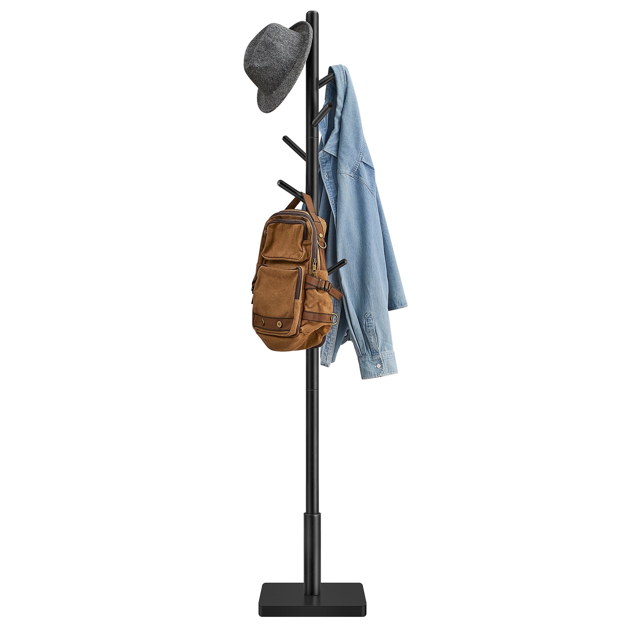 Coat Stand – Solid Wood – White – Free Standing with 8 Hooks