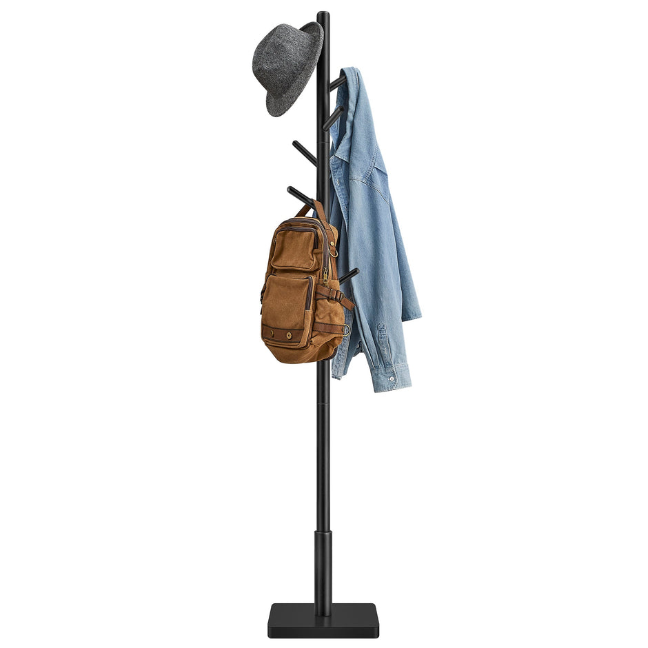 Coat Stand – Solid Wood – White – Free Standing with 8 Hooks