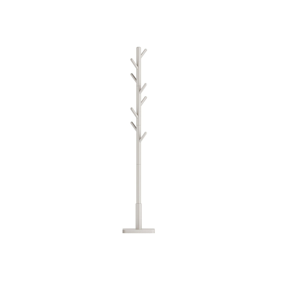Solid Wood Coat Stand – Rubberwood – White – Free Standing Design with 8 Hooks