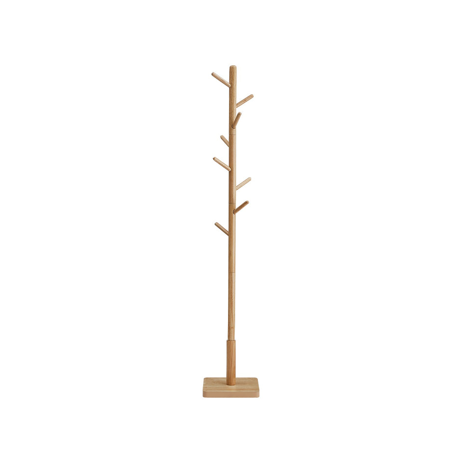 Free Standing Coat Rack – Solid Wood – White – 8 Hooks for Coats, Hats, and Bags