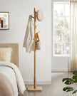 Free Standing Coat Rack – Solid Wood – White – 8 Hooks for Coats, Hats, and Bags