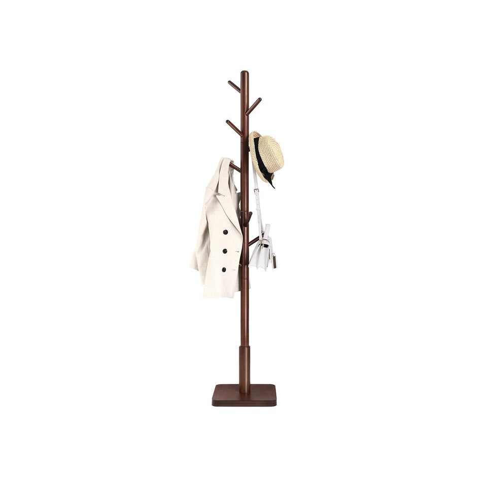 Coat Rack – Solid Wood – Dark Walnut – Free Standing with 8 Hooks