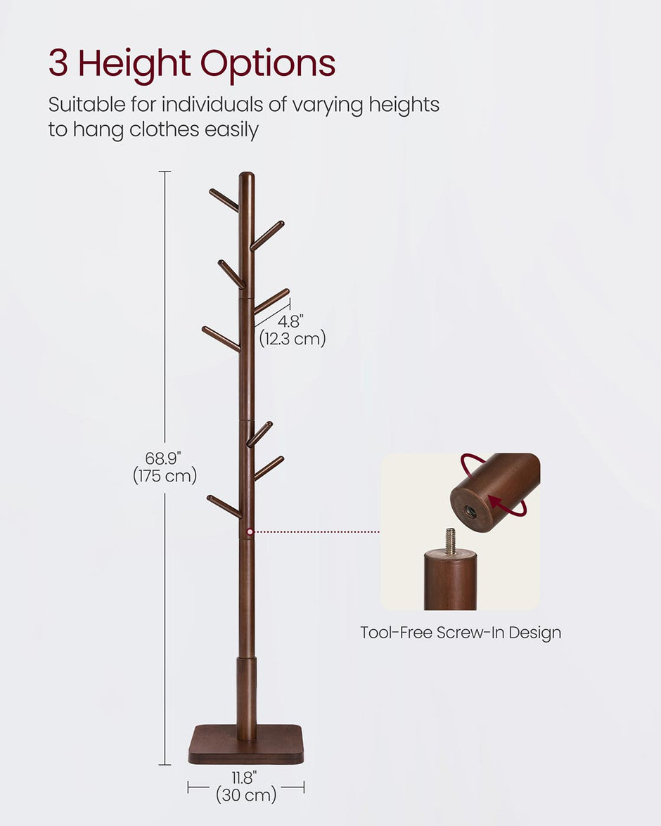 Coat Rack – Solid Wood – Dark Walnut – Free Standing with 8 Hooks