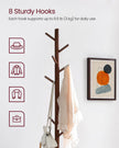 Coat Rack – Solid Wood – Dark Walnut – Free Standing with 8 Hooks