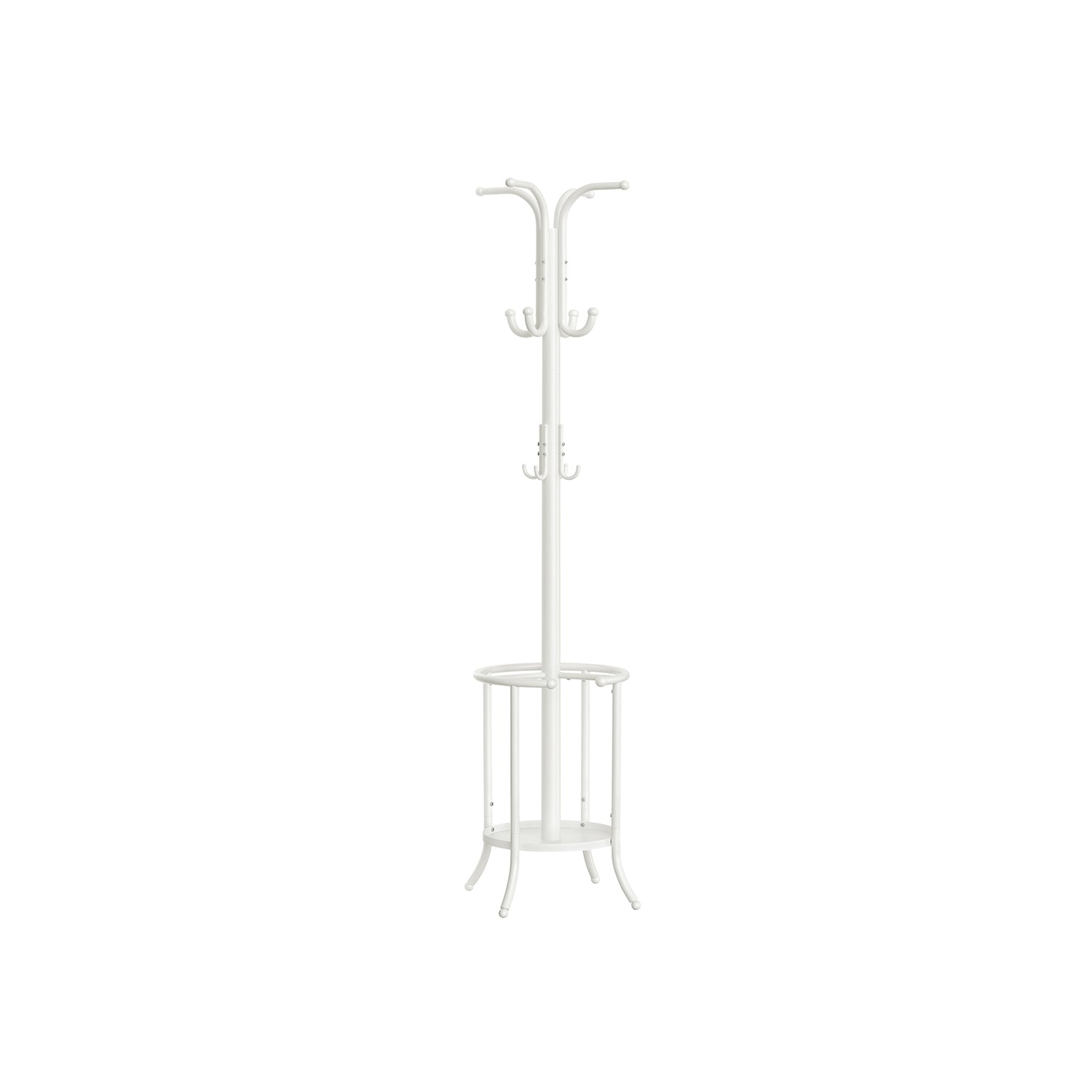 Freestanding Coat Rack – Metal – Pearl White – 12 Hooks with Umbrella Holder