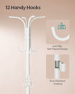 Freestanding Coat Rack – Metal – Pearl White – 12 Hooks with Umbrella Holder
