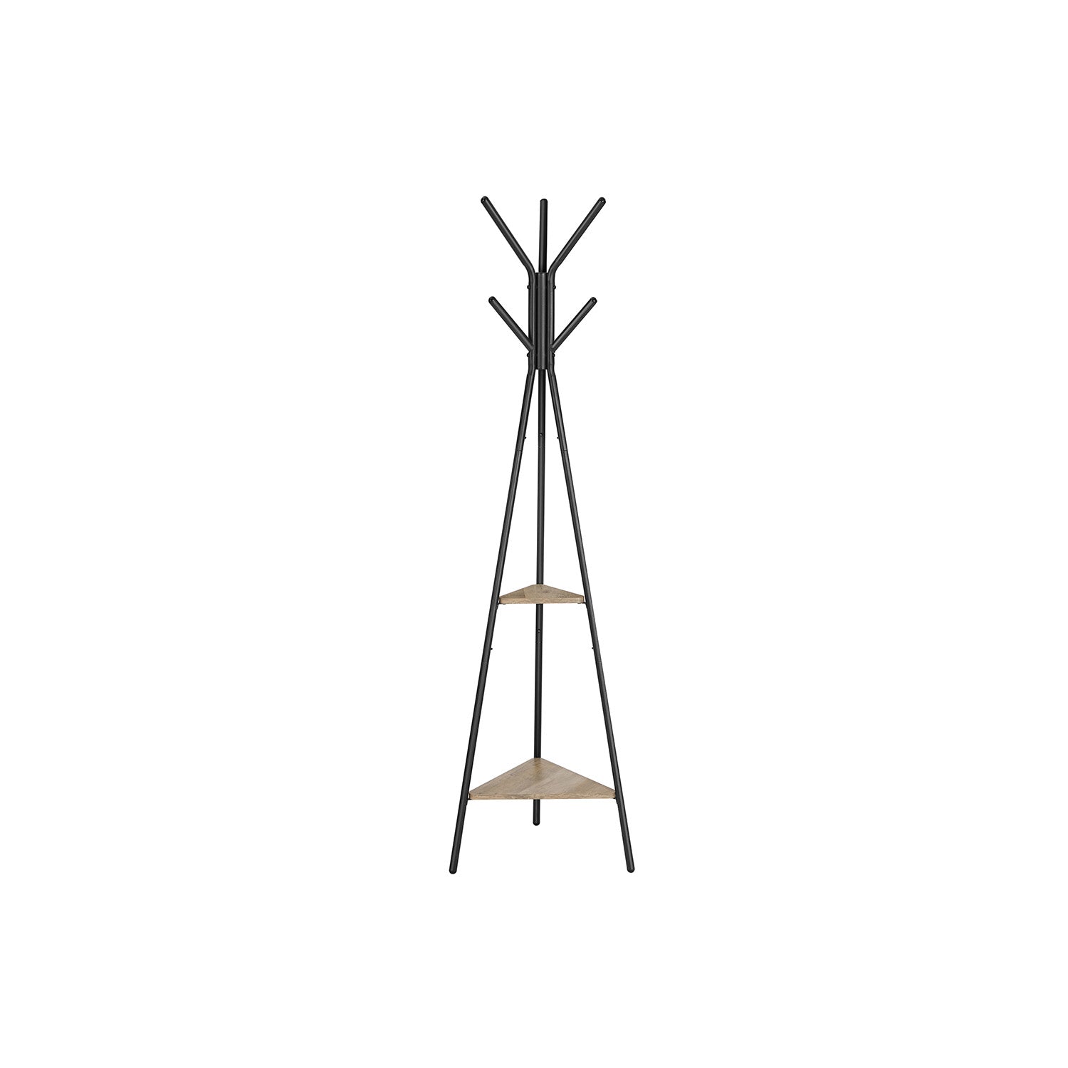 Free-Standing Coat Rack – Metal and Wood – Greige and Black – Industrial Style with 2 Shelves