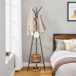 Free-Standing Coat Rack – Metal and Wood – Greige and Black – Industrial Style with 2 Shelves