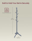 Coat Rack – Solid Wood – Grey – 8 Hooks with 3 Adjustable Heights