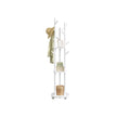 Freestanding Coat Rack Stand – Wood and Metal – Ink Black – 11 Hooks and 3 Shelves with Removable Wheels
