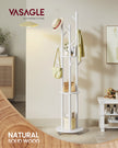 Freestanding Coat Rack Stand – Wood and Metal – Ink Black – 11 Hooks and 3 Shelves with Removable Wheels