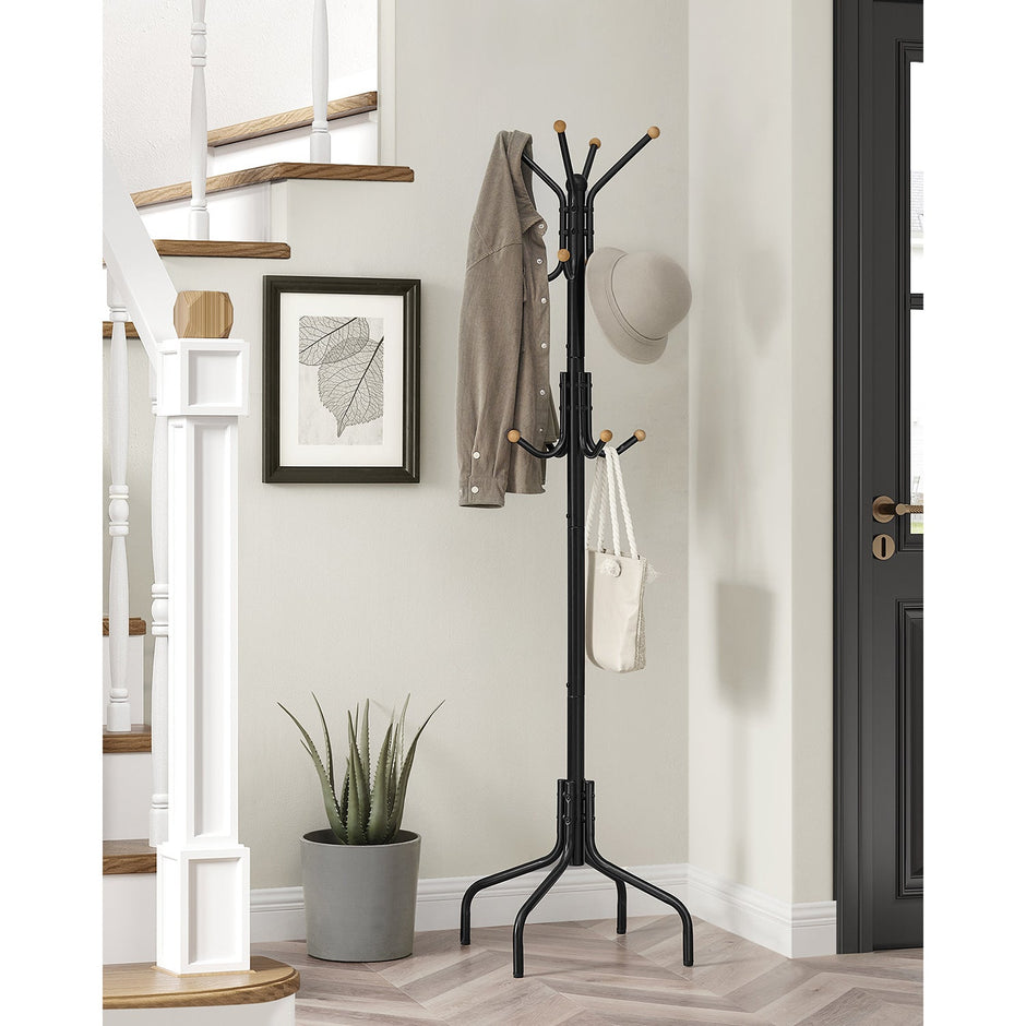Coat Stand – Metal – Black – 12 Hooks for Coats, Jackets, and Bags