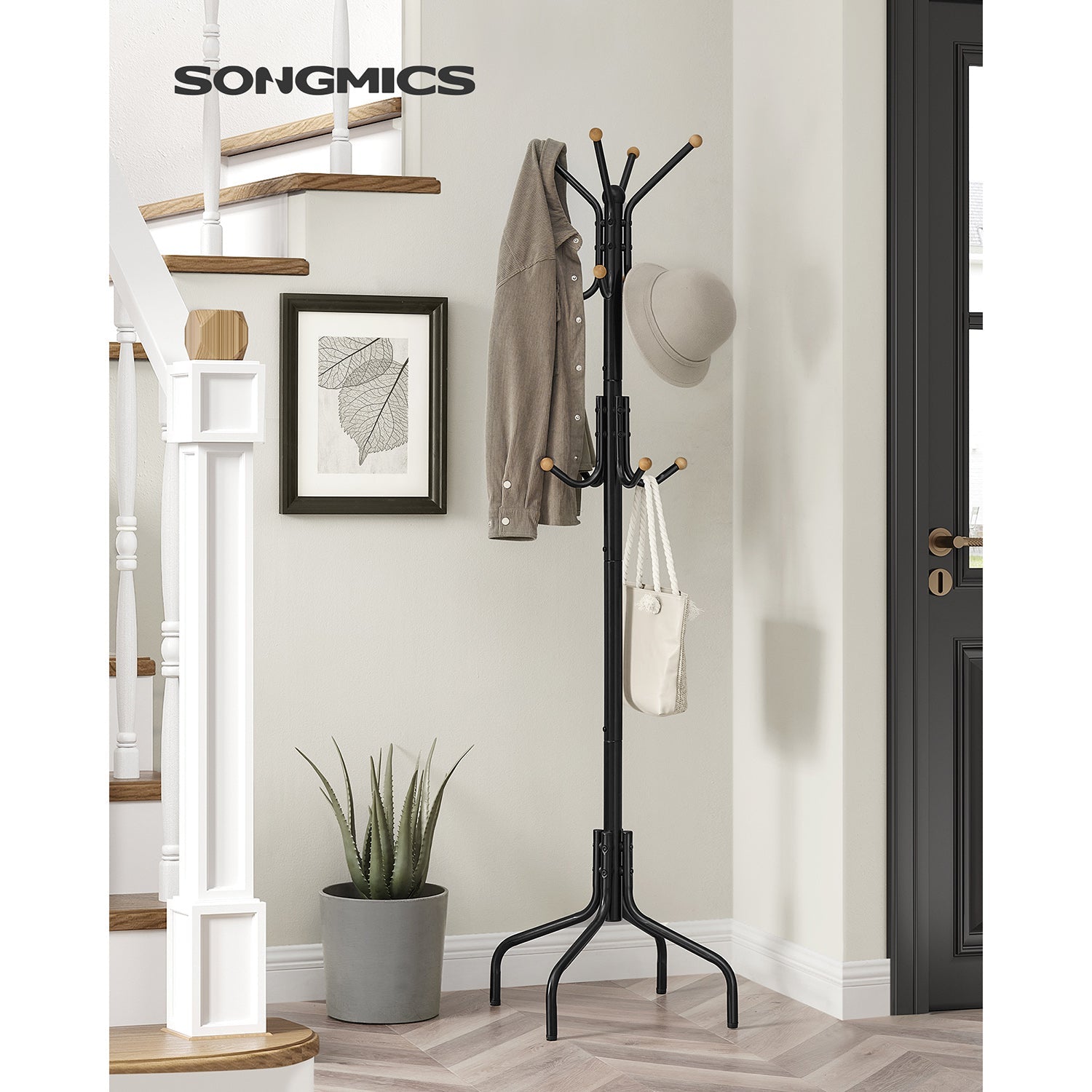 Coat Stand – Metal – Black – 12 Hooks for Coats, Jackets, and Bags