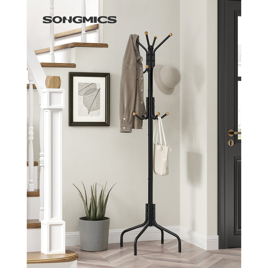 Coat Stand – Metal – Black – 12 Hooks for Coats, Jackets, and Bags