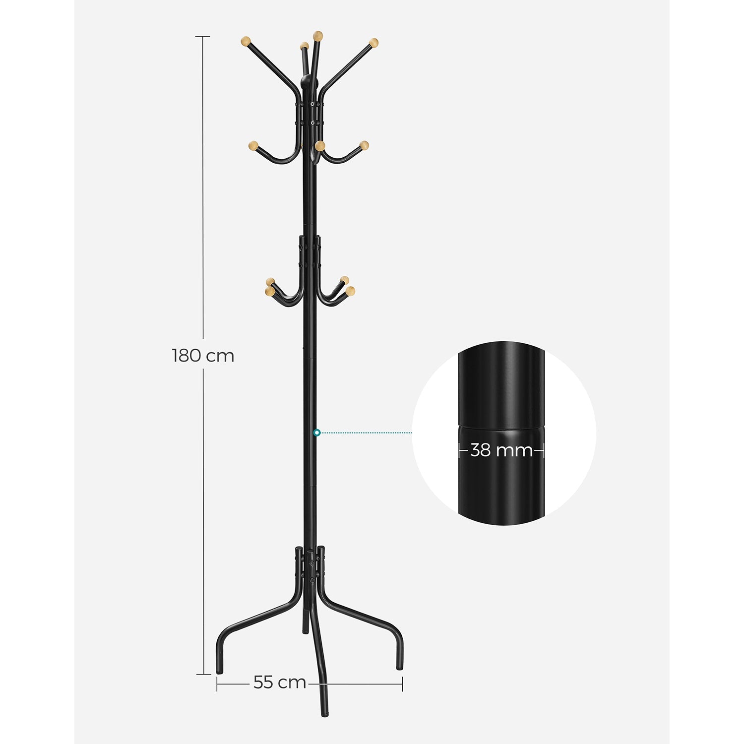 Coat Stand – Metal – Black – 12 Hooks for Coats, Jackets, and Bags