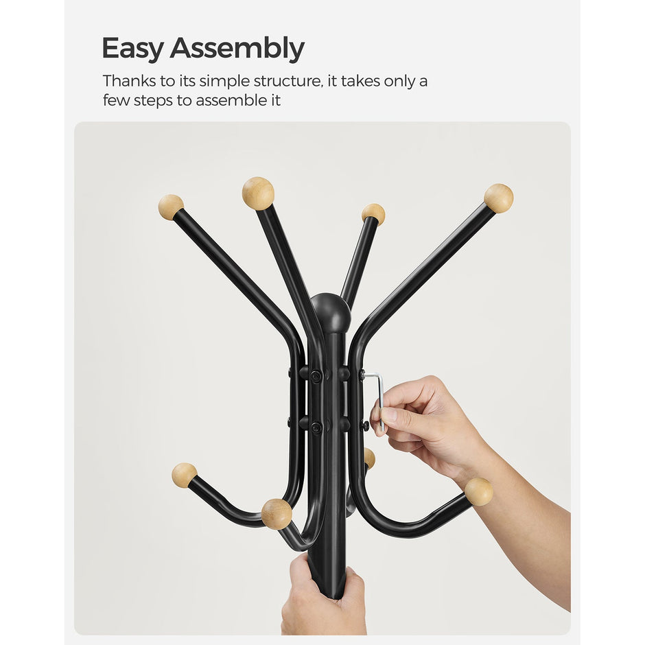 Coat Stand – Metal – Black – 12 Hooks for Coats, Jackets, and Bags