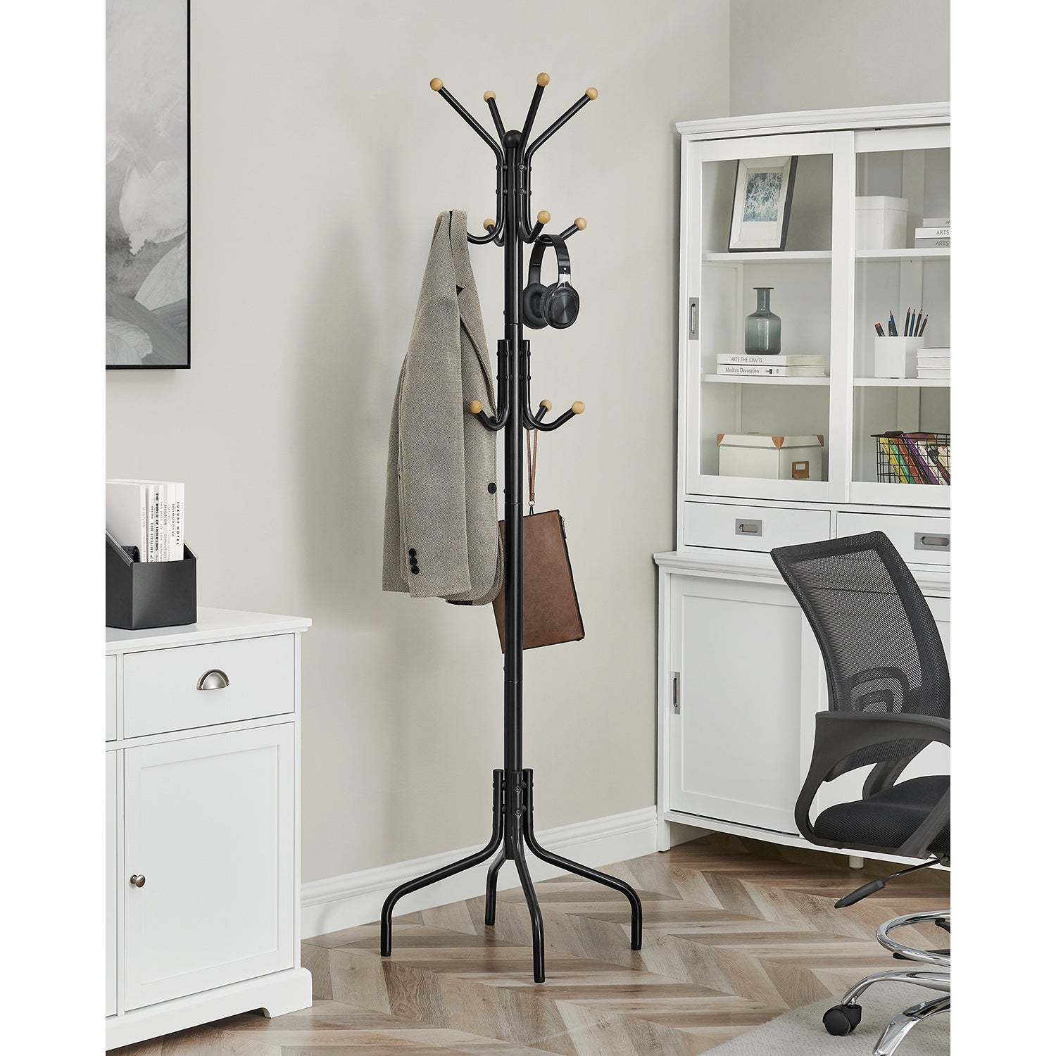 Coat Stand – Metal – Black – 12 Hooks for Coats, Jackets, and Bags