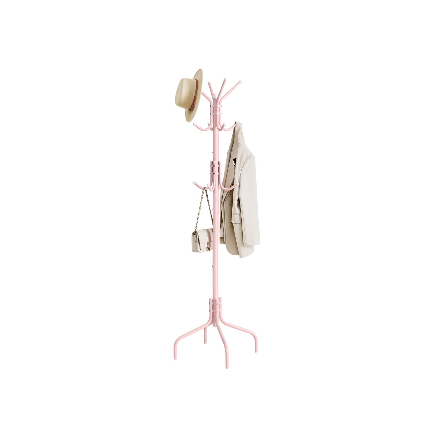 Coat Stand – Metal – Jelly Pink – 12 Hooks, 4 Legs