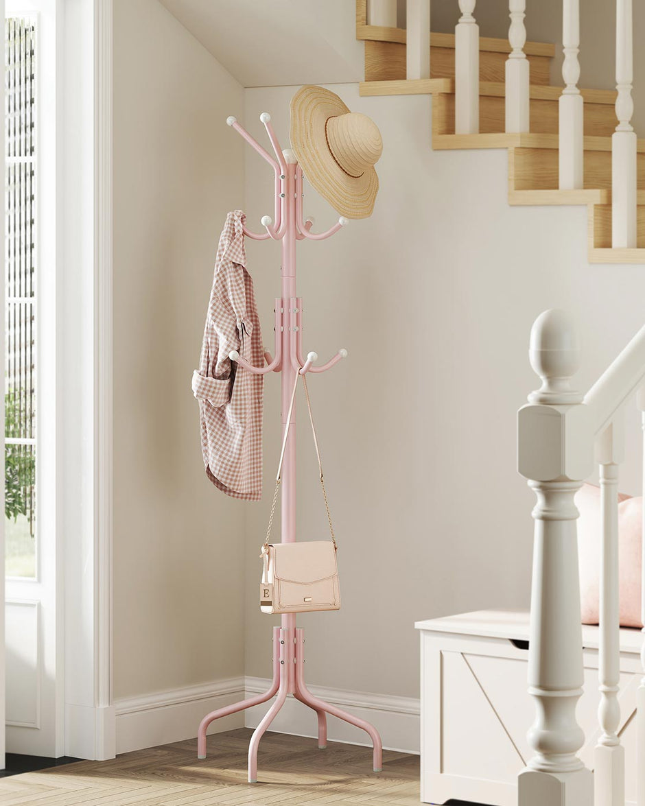 Coat Stand – Metal – Jelly Pink – 12 Hooks, 4 Legs