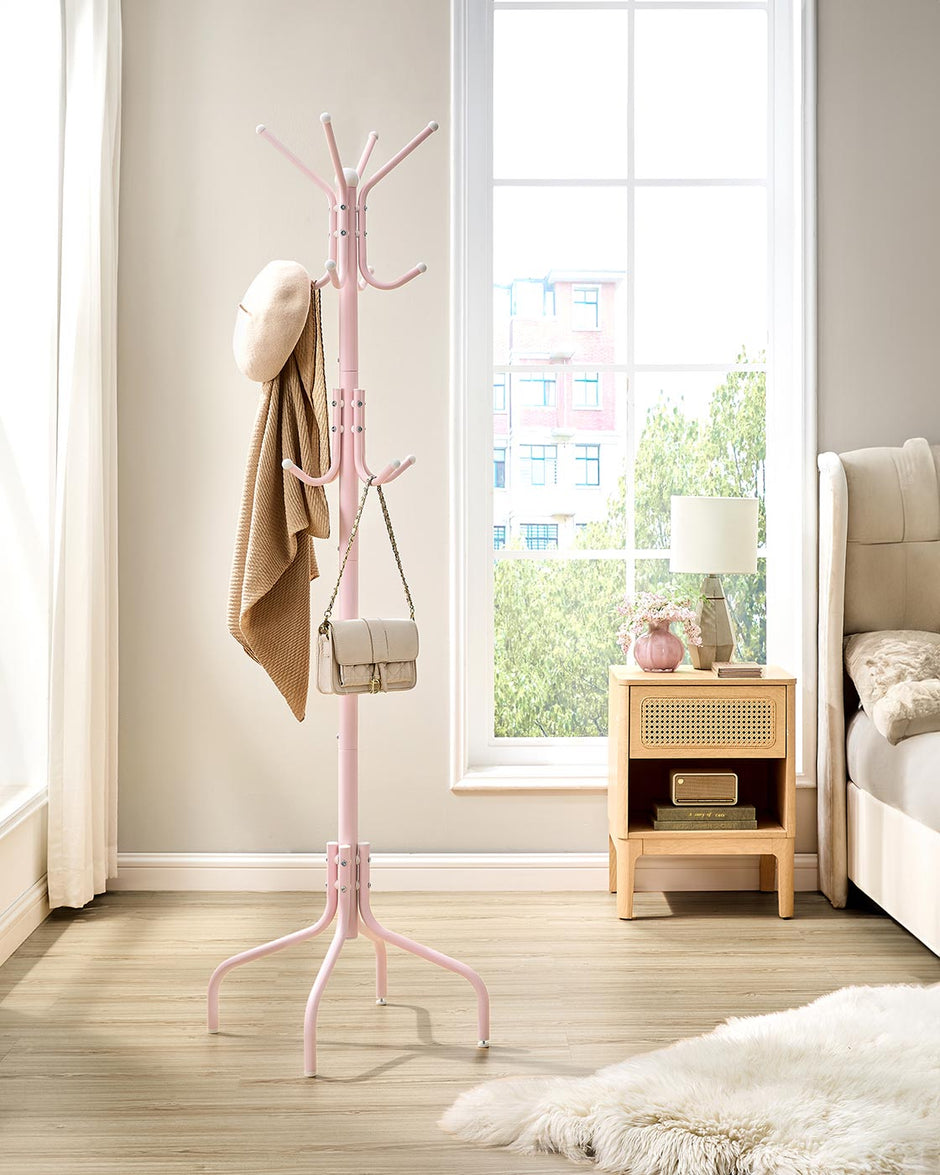 Coat Stand – Metal – Jelly Pink – 12 Hooks, 4 Legs