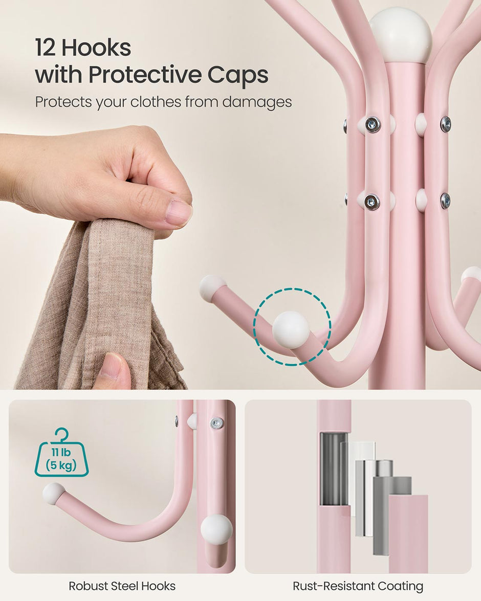 Coat Stand – Metal – Jelly Pink – 12 Hooks, 4 Legs