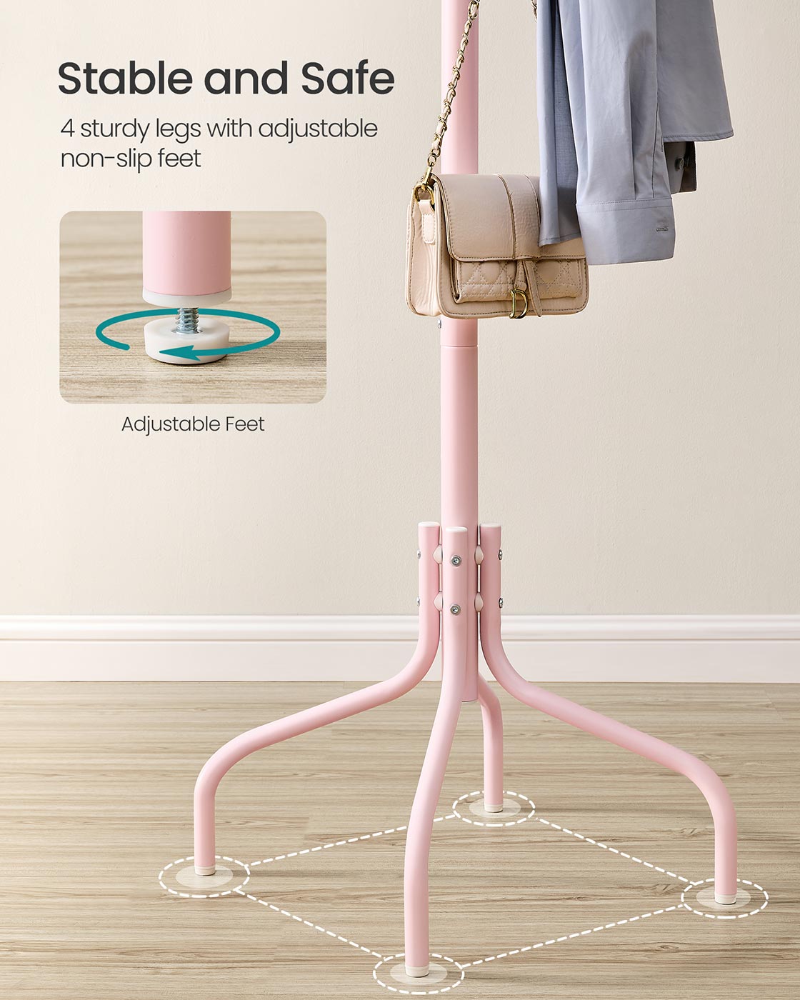 Coat Stand – Metal – Jelly Pink – 12 Hooks, 4 Legs