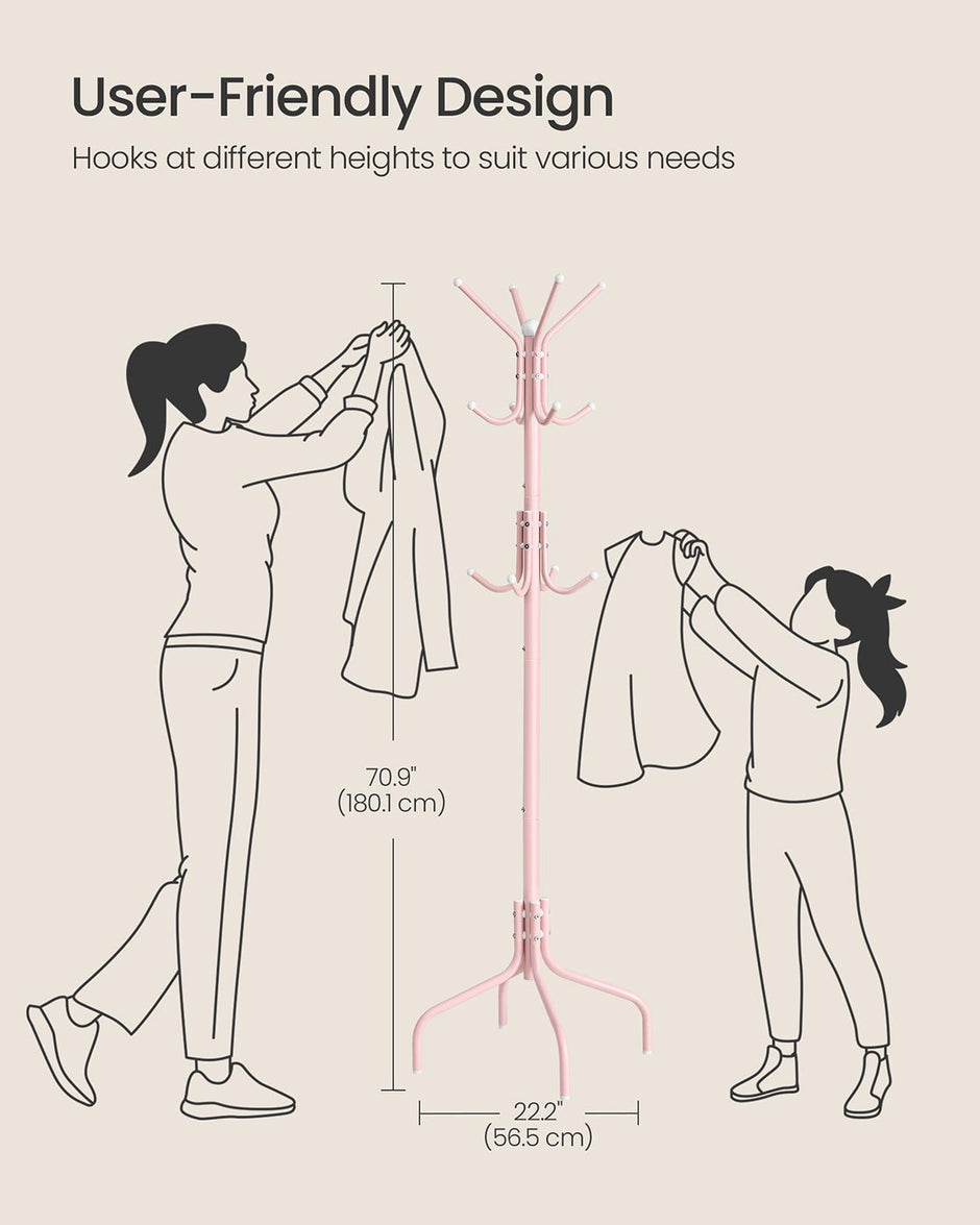 Coat Stand – Metal – Jelly Pink – 12 Hooks, 4 Legs