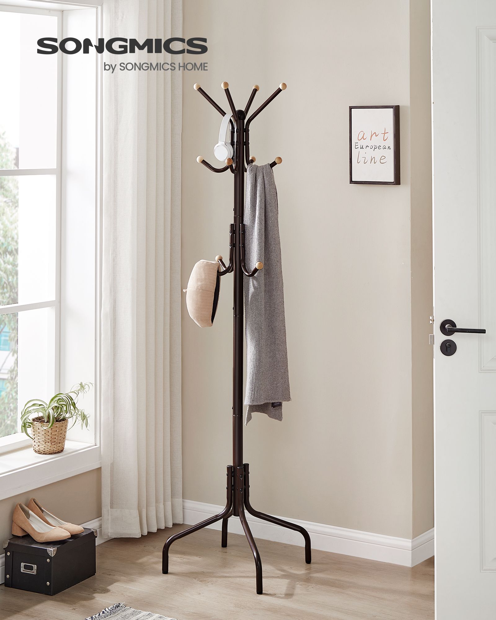 Coat Stand – Metal – Black – 12 Hooks, 4 Legs