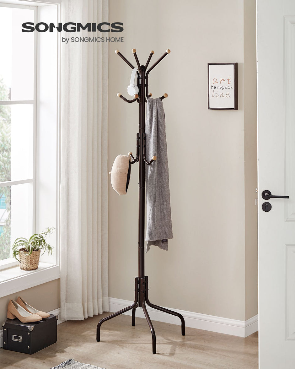 Coat Stand – Metal – Black – 12 Hooks, 4 Legs