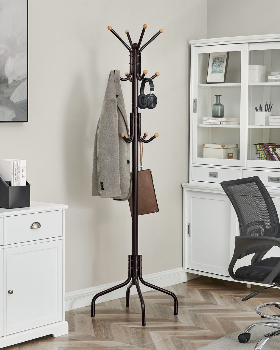 Coat Stand – Metal – Black – 12 Hooks, 4 Legs