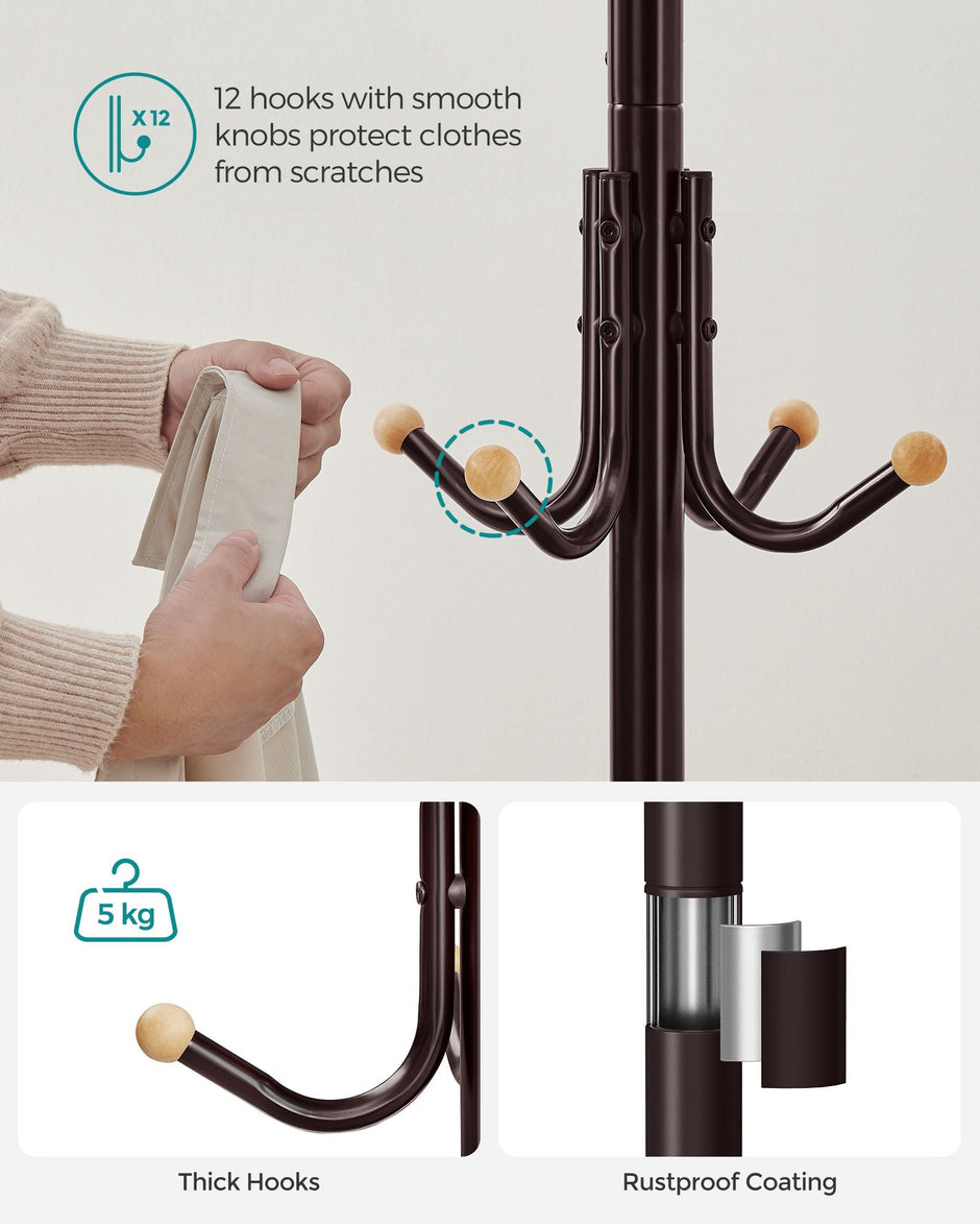 Coat Stand – Metal – Black – 12 Hooks, 4 Legs