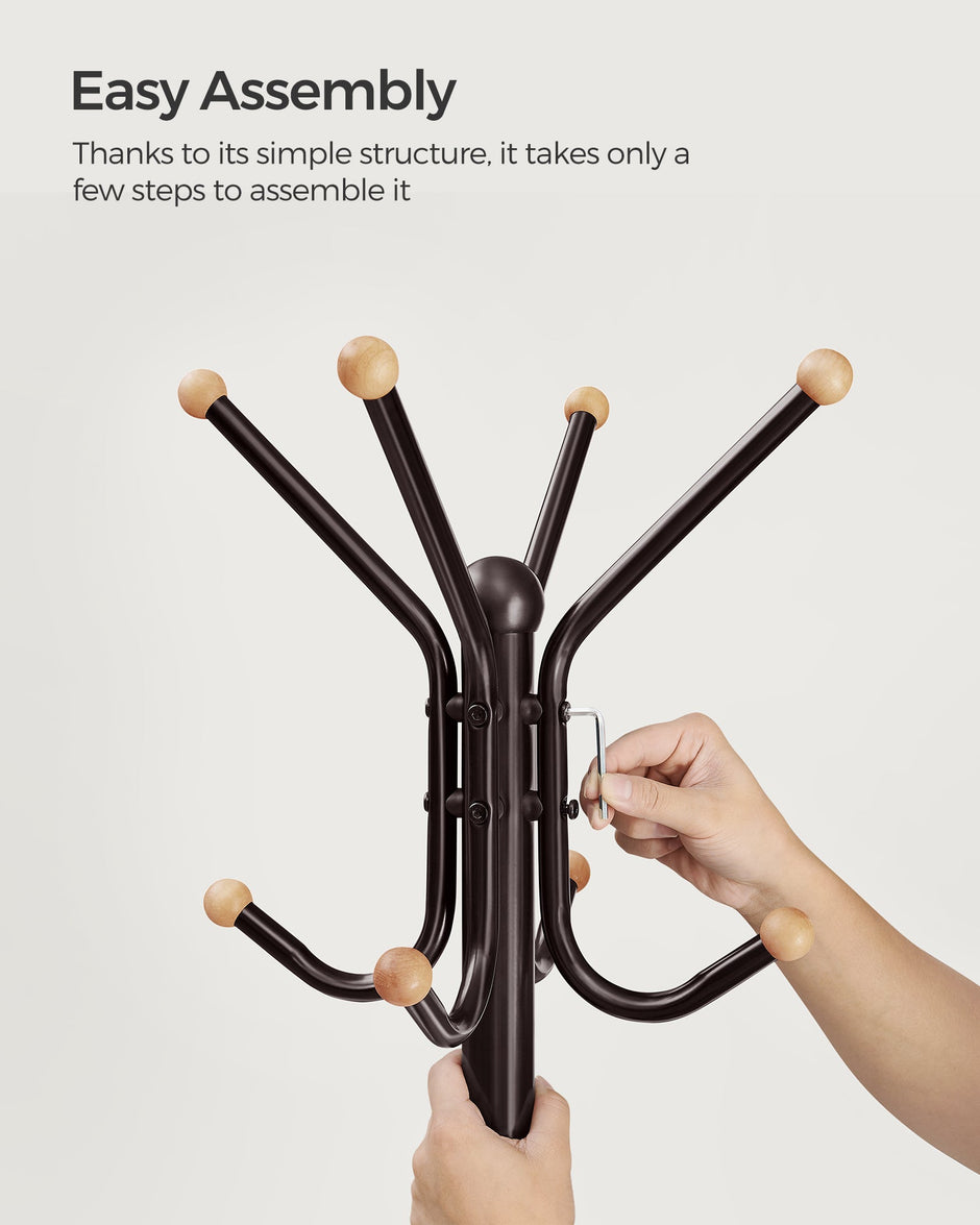 Coat Stand – Metal – Black – 12 Hooks, 4 Legs