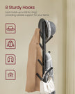 Coat Rack Stand – Wood – Ink Black – Free Standing Hall Tree with 8 Hooks and Storage Shelf