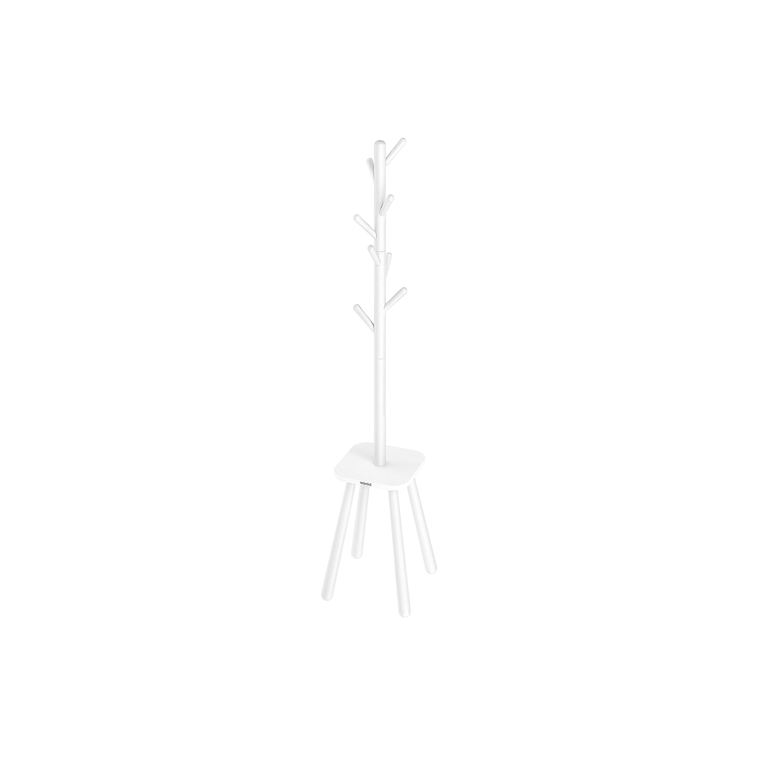 Coat Rack Stand – Wood – Cloud White – Free Standing with 8 Hooks and Storage Shelf, 170.5 cm Tall