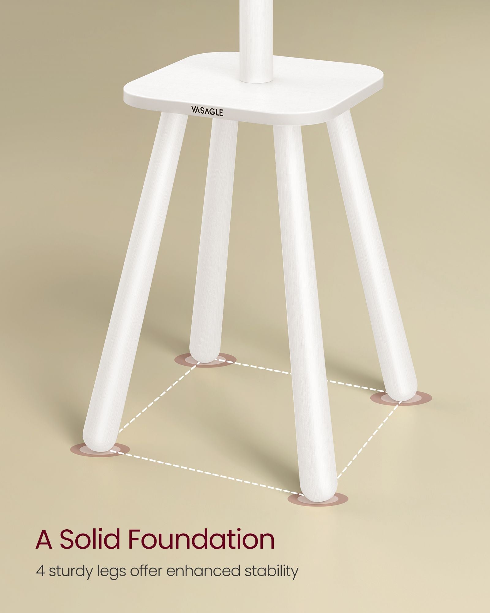 Coat Rack Stand – Wood – Cloud White – Free Standing with 8 Hooks and Storage Shelf, 170.5 cm Tall