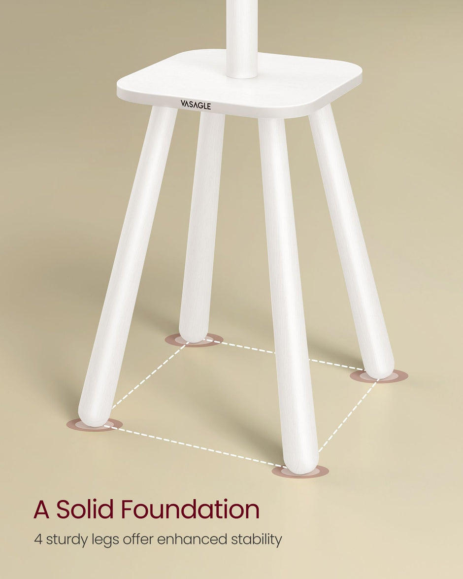 Coat Rack Stand – Wood – Cloud White – Free Standing with 8 Hooks and Storage Shelf, 170.5 cm Tall