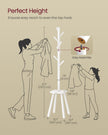 Coat Rack Stand – Wood – Cloud White – Free Standing with 8 Hooks and Storage Shelf, 170.5 cm Tall