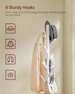 Coat Rack Stand – Wood – Cloud White – Free Standing with 8 Hooks and Storage Shelf, 170.5 cm Tall
