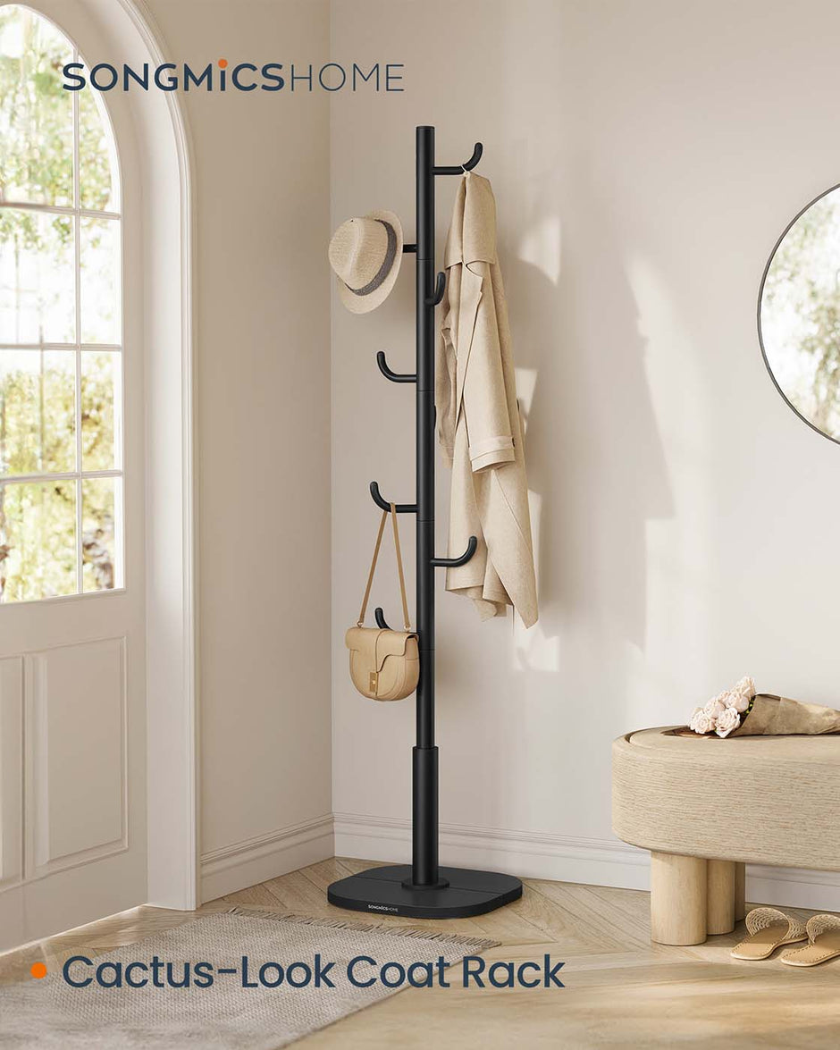 Cactus-Shaped Coat Rack – Metal – Ink Black – 8 Sturdy Hooks