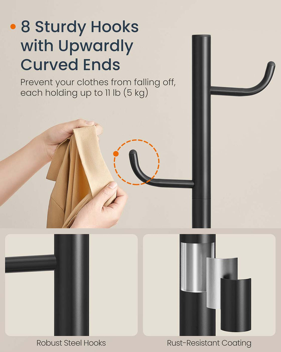Cactus-Shaped Coat Rack – Metal – Ink Black – 8 Sturdy Hooks