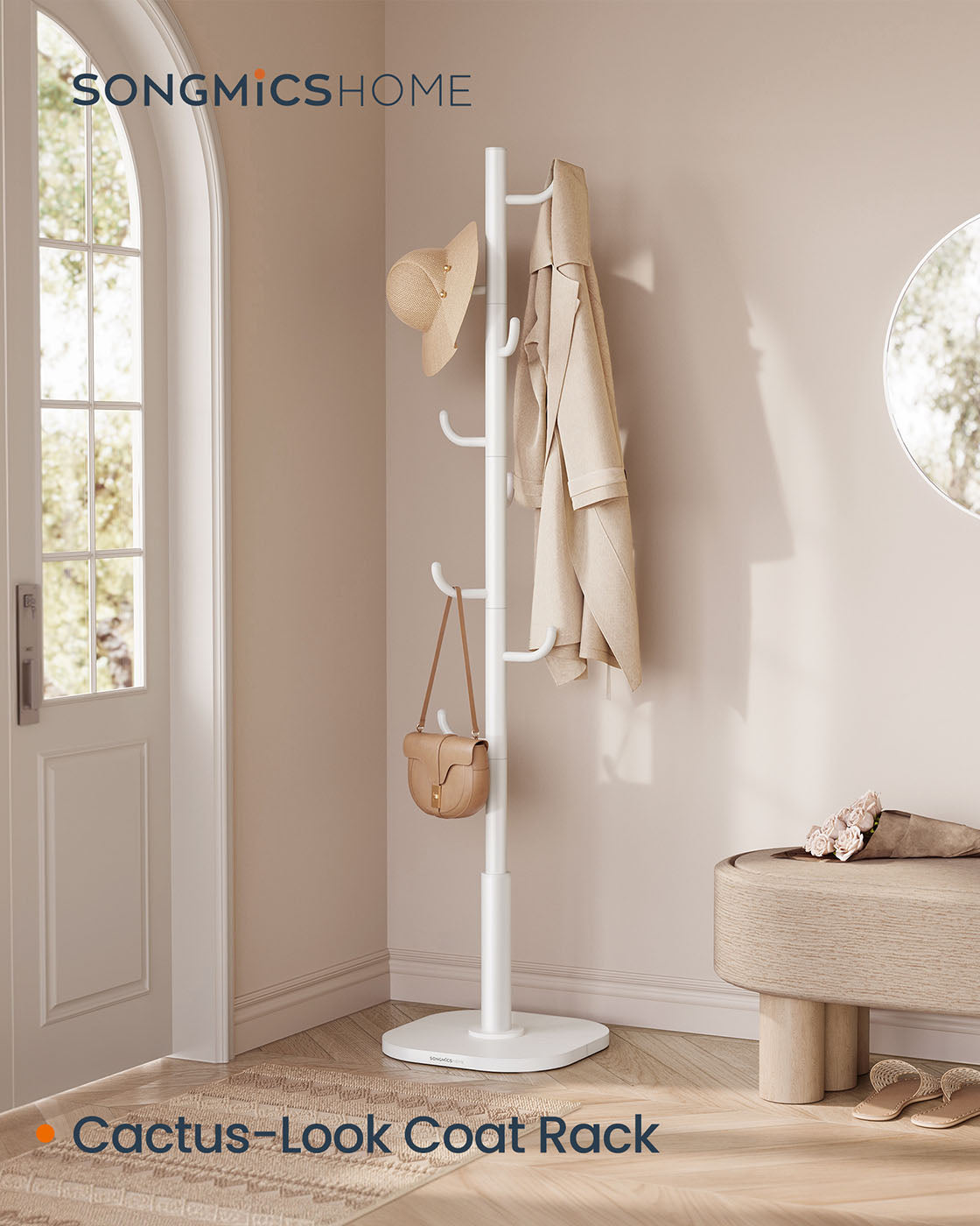 Cactus-Shaped Coat Rack – Metal – Cloud White – 8 Sturdy Hooks