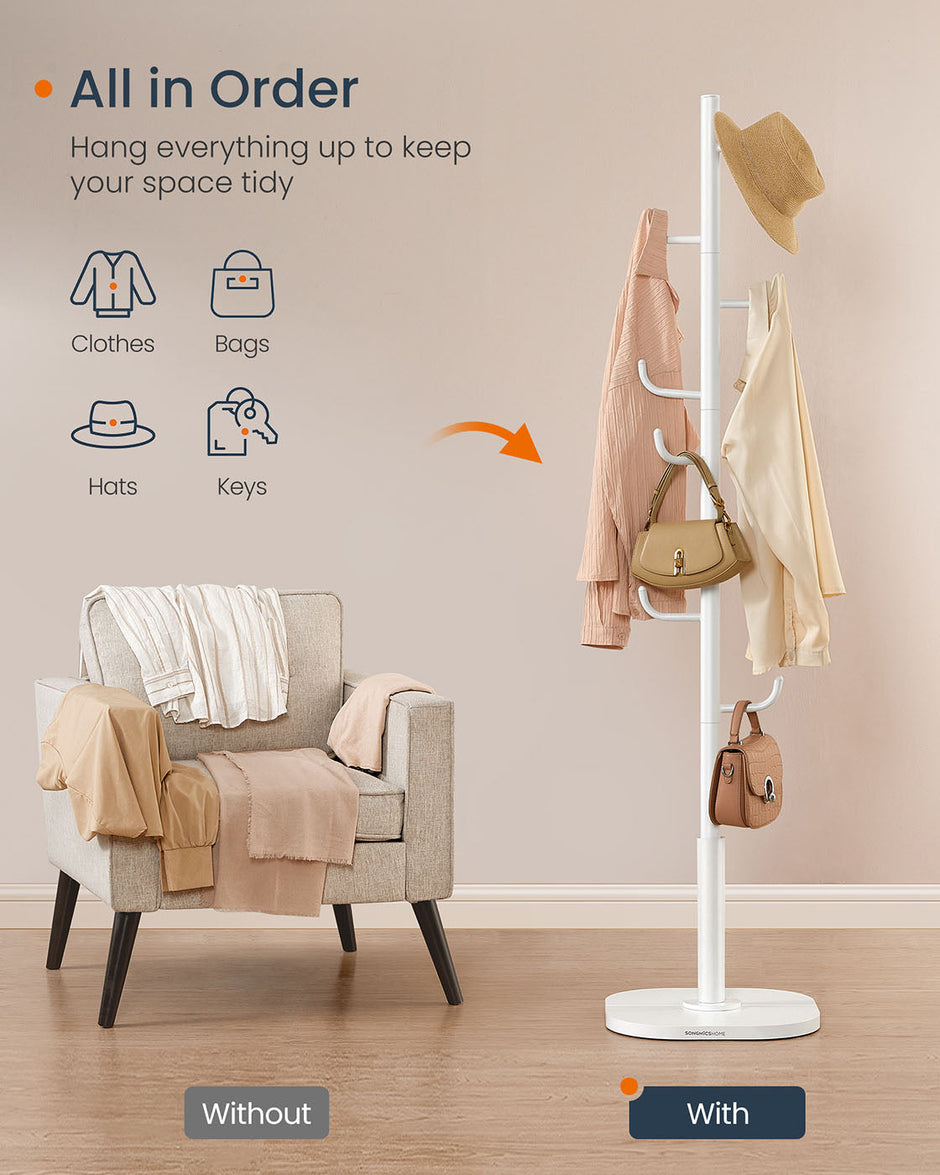Cactus-Shaped Coat Rack – Metal – Cloud White – 8 Sturdy Hooks